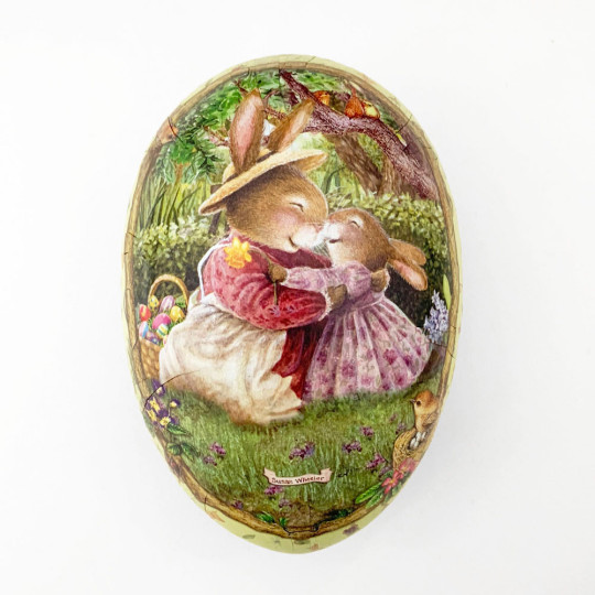 6" Light Yellow Holly Pond Hill Bunny Garden Easter Egg Container ~ Germany